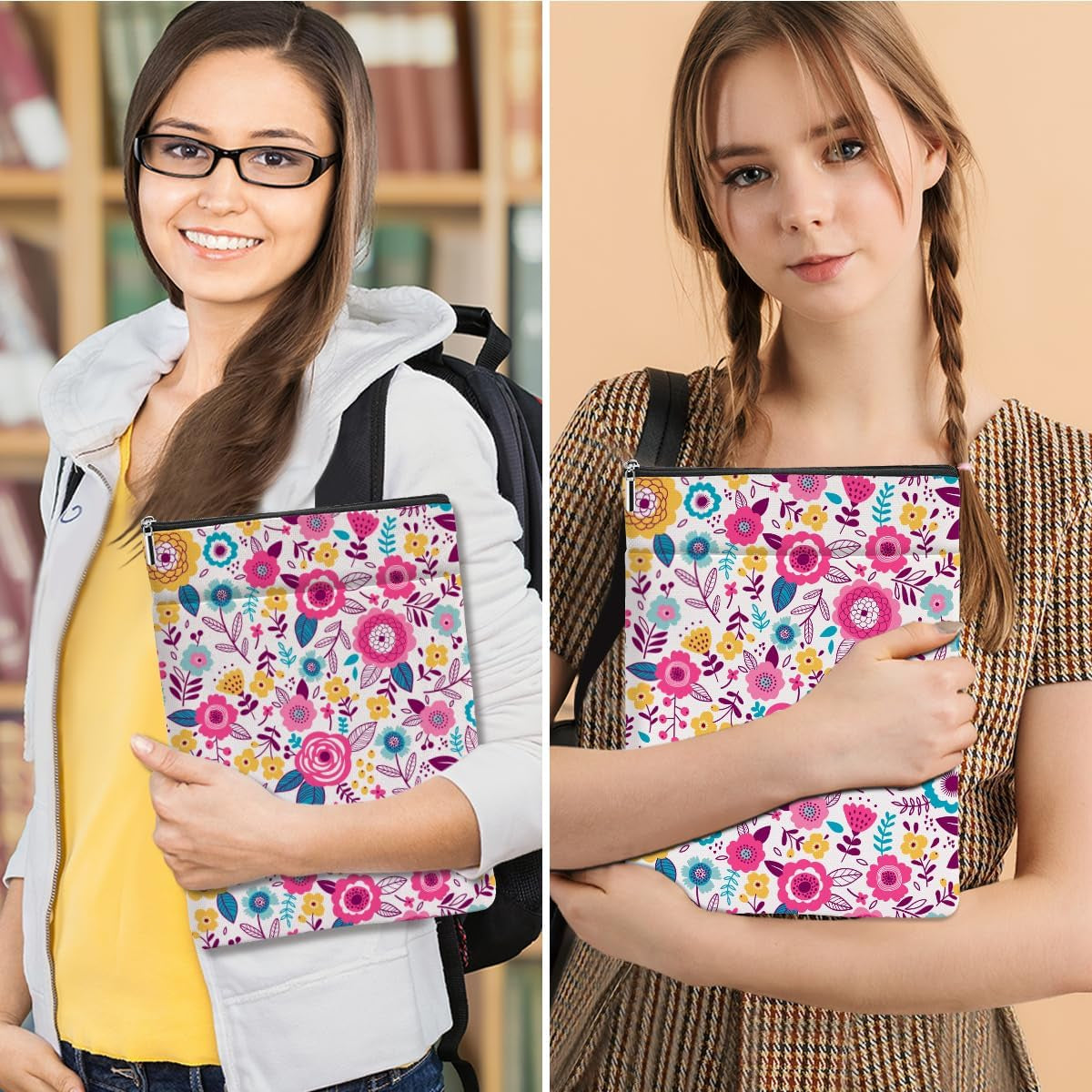 Floral Zippered Book Sleeve